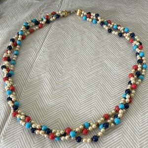 Sandra David Vintage Triple Strand Pearl Glass/Gemstone Bead Necklace